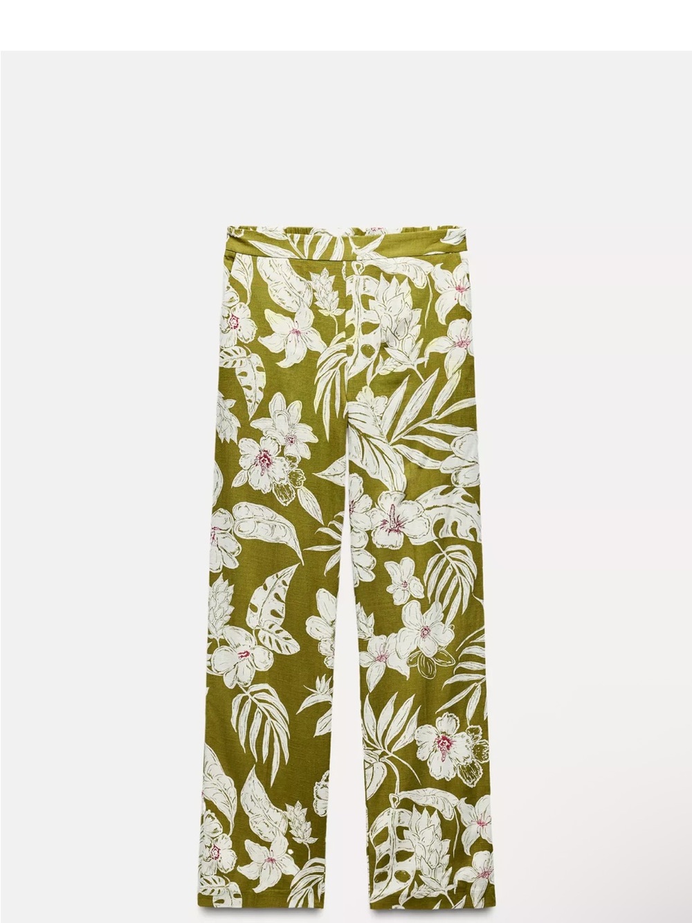 Zara Olive Green Floral Wide-Leg Pants